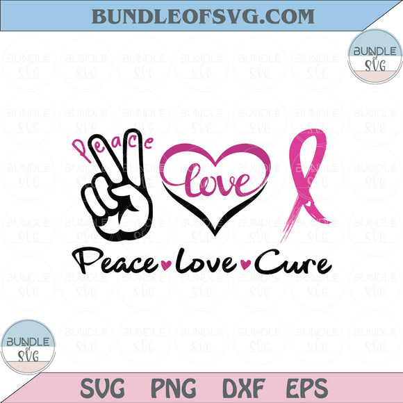 Peace Love Cure SVG Breast Cancer Awareness Pink Rainbow Svg Png Dxf Eps files Cameo Cricut