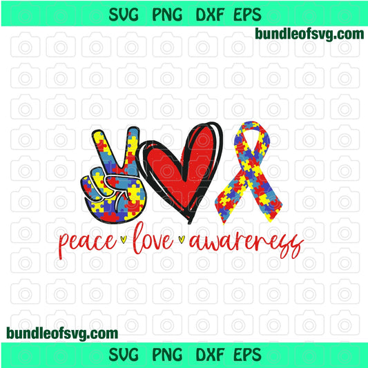 Peace Love Cure svg Hand sign svg Autism svg Peace Love Awareness svg eps dxf png cut file cameo cricut - BundleofSVG