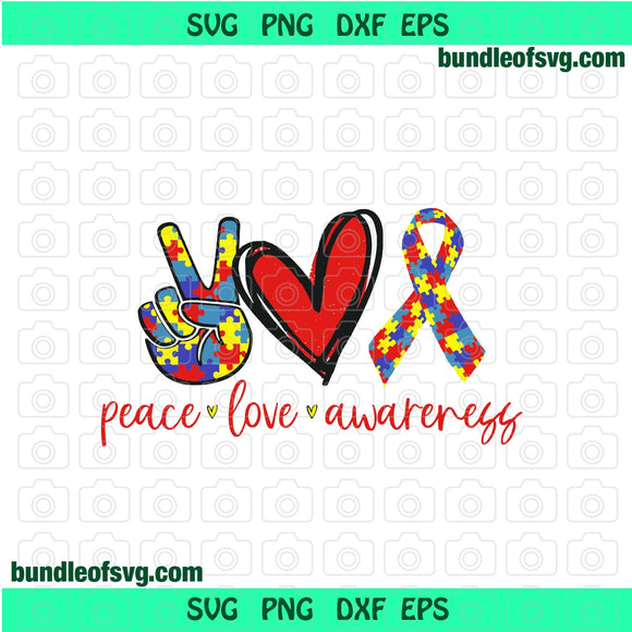 Peace Love Cure svg Hand sign svg Autism svg Peace Love Awareness svg eps dxf png cut file cameo cricut