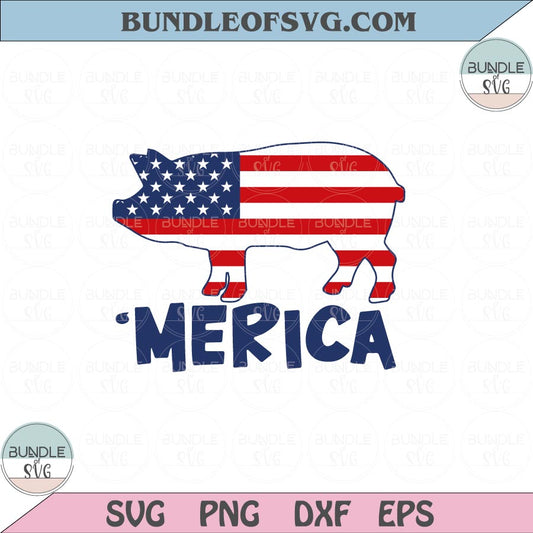 Pig 4th of July Svg USA Flag Pig Merica Svg American Pig Svg Png Dxf Eps files Cameo Cricut - BundleofSVG