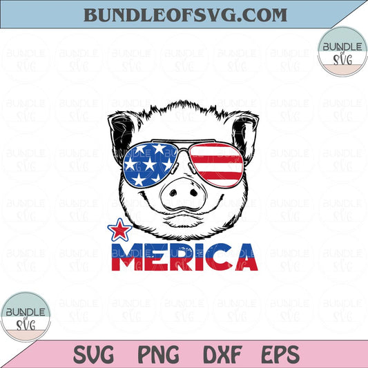 Pig 4th of July Svg USA Pig Merica Svg USA Flag Sunglasses Pig Svg Png Dxf Eps files Cameo Cricut - BundleofSVG