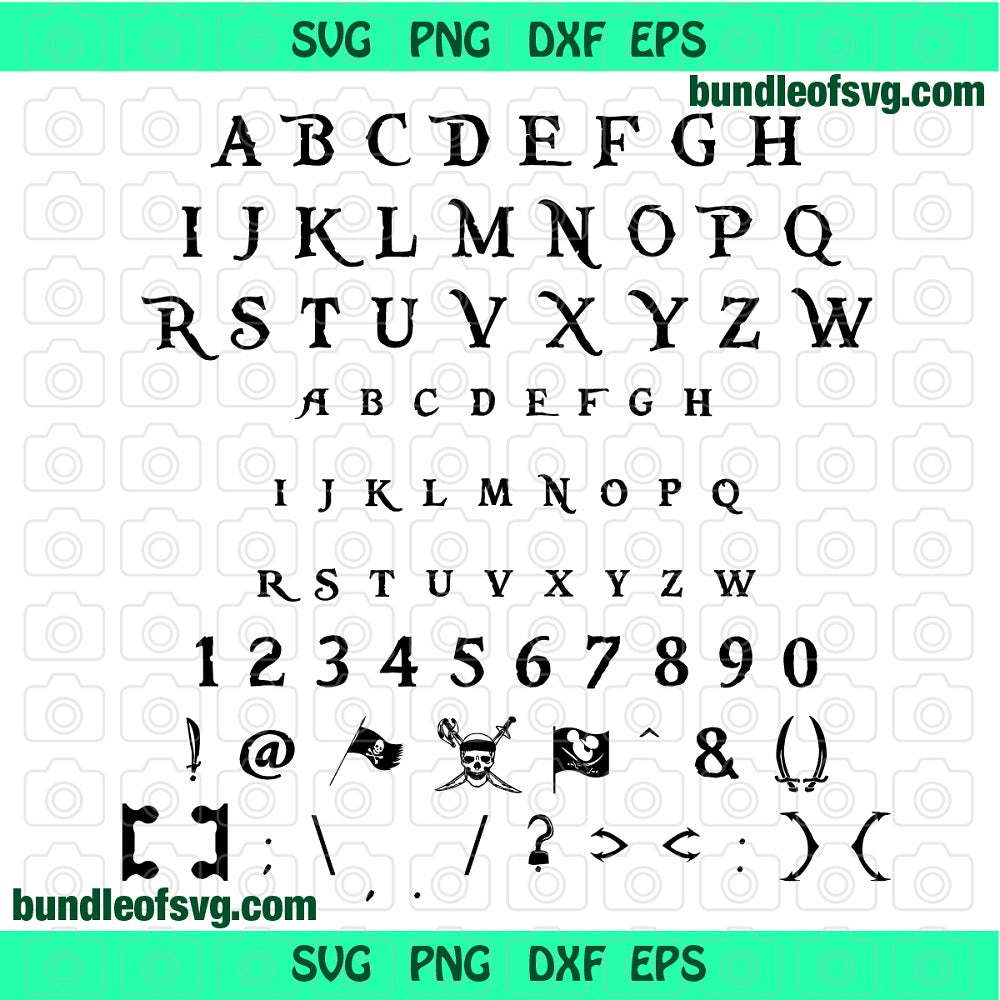 Pirates of the Caribbean Font SVG Pirate Caribbean Alphabet Letters svg png dxf files Cricut