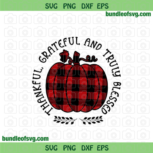 Plaid Pumpkin Thankful Grateful and Truly Blessed svg Plaid Pumpkin Thankful svg png dxf png file - BundleofSVG