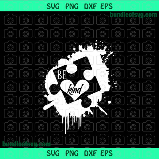 Puzzle Piece svg Be kind svg Autism Awareness Be kind shirt Splash svg png jpg dxf eps clipart cutting files silhouette cameo cricut - BundleofSVG