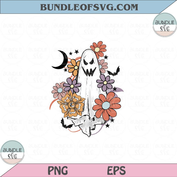 Retro Flower Ghost PNG Sublimation Design Halloween Floral Boo Png Eps files
