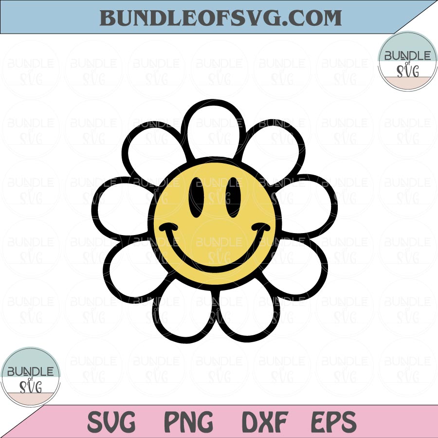 FREE Retro Flower Smiley Face SVG Groovy Cut File - Craft House SVG