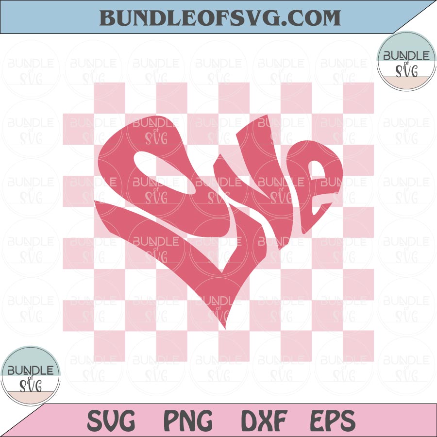 Retro Heart Love Checkered Svg Groovy Love Heart Checkers Svg Png Dxf Eps Files cameo cricut - BundleofSVG