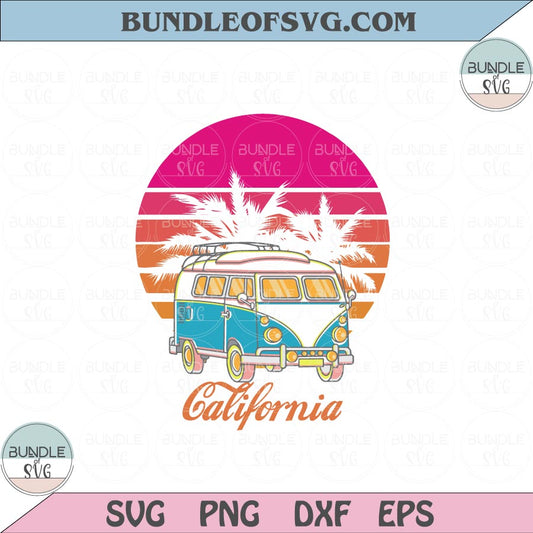 Retro Sunset Palm Tree Beach California Svg Hippie Love California Png Svg Dxf Eps files Cameo Cricut - BundleofSVG