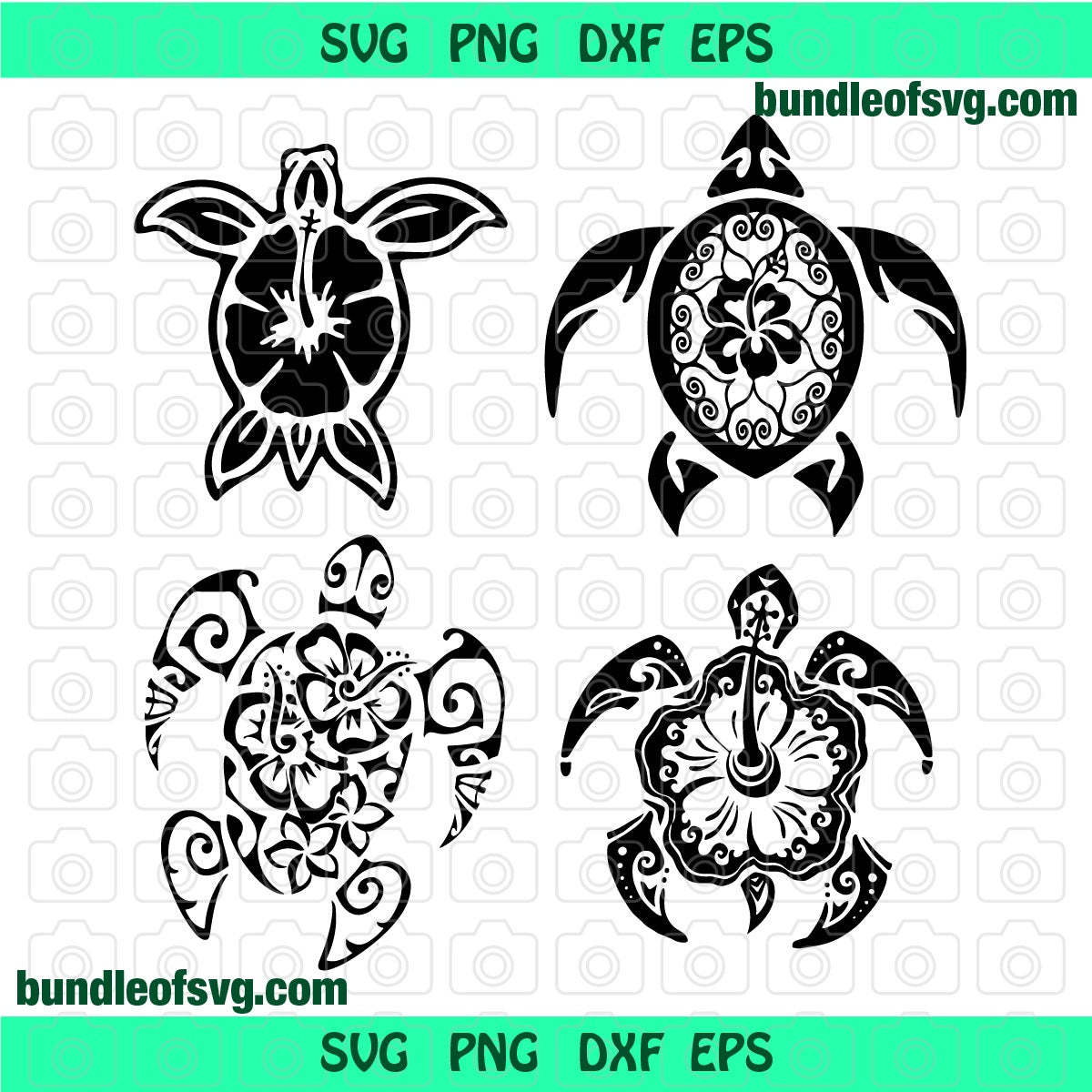 Floral Sea Turtle SVG Tribal Hawaii Flower Turtle svg Hawaii Flower Shell Turtle Mandala Zentangle Silhouette svg png dxf files cricut - BundleofSVG