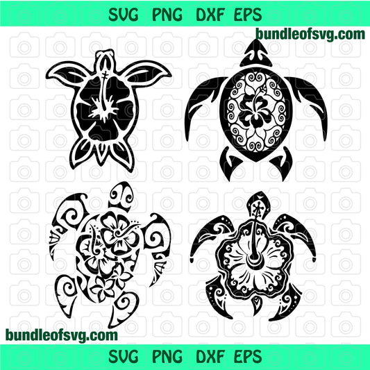 Floral Sea Turtle SVG Tribal Hawaii Flower Turtle svg Hawaii Flower Shell Turtle Mandala Zentangle Silhouette svg png dxf files cricut - BundleofSVG