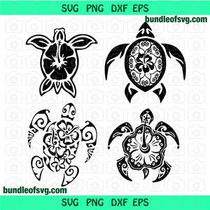 Floral Sea Turtle SVG Tribal Hawaii Flower Turtle svg Hawaii Flower Shell Turtle Mandala Zentangle Silhouette svg png dxf files cricut