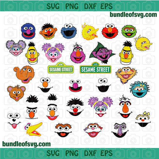 Bundle Sesame Street svg Sesame Street faces Head Birthday Invitation Ornament Party svg png dxf files cricut - BundleofSVG