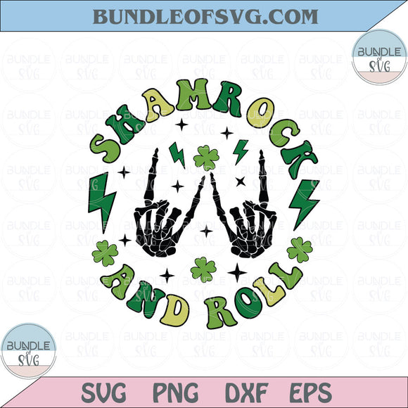 Shamrock And Roll Svg Retro St Patricks Day Svg Skeleton Rocker Png Svg Dxf Eps Files
