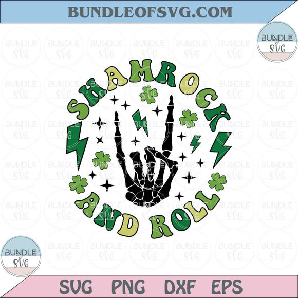 Shamrock And Roll Svg Retro St Patricks Rocker Skeleton Hand Png Eps Files