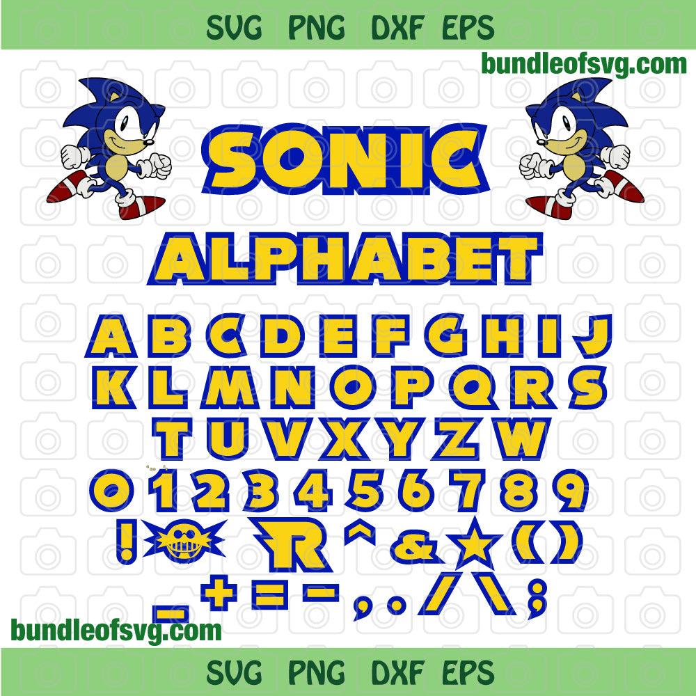 Sonic Font SVG Sega Videogame Hedgehog Sonic Alphabet svg png dxf eps cut files shirt Sonic Birthday party - BundleofSVG