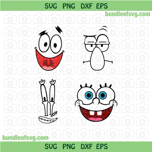 SpongeBob Faces Svg SpongeBob png Patrick star svg Mr Krabs svg Squidward svg Funny Best Friend svg eps png dxf files cricut