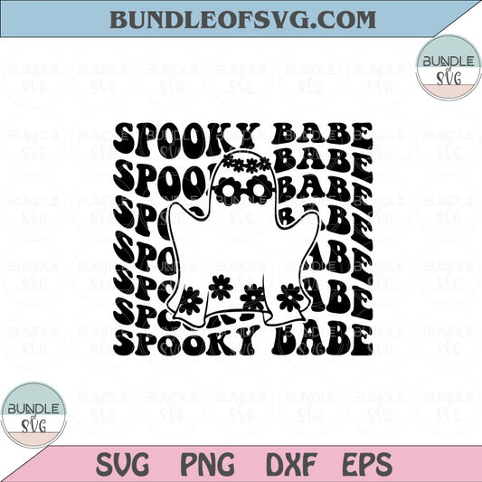 Spooky Babe Svg Floral Ghost with flower svg Retro Halloween Boo Png Dxf Eps files Cameo Cricut - BundleofSVG