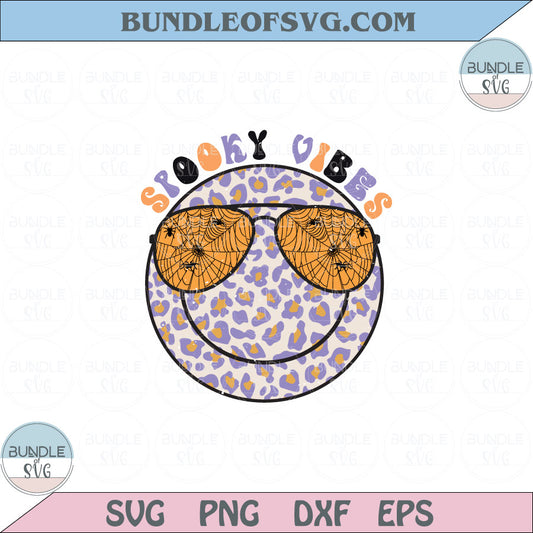 Spooky Vibes Png Sublimation Retro Smiley Face Leopard Halloween Svg Png Eps files