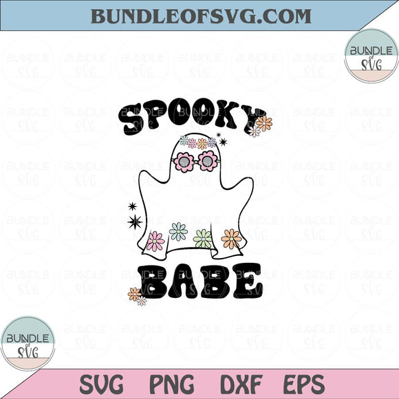 Spooky babe Svg Floral Ghost with flowers Svg Retro Halloween Boo Png Dxf Eps files Cameo Cricut