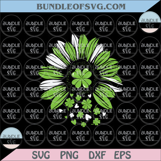 St Patricks Day Sunflower Svg Shamrock Sunflower With Clover Svg Png Dxf Eps Files
