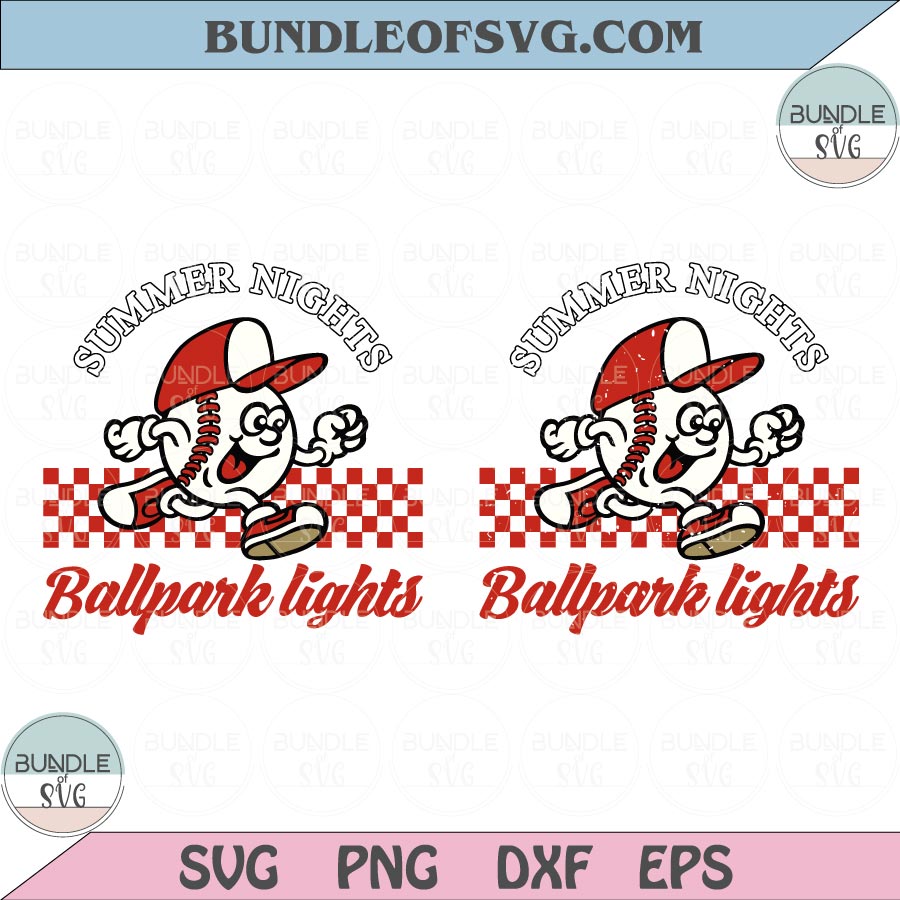 Summer Nights Ballpark Lights Svg Retro Vintage Baseball Svg Png Dxf Eps files Cameo Cricut - BundleofSVG