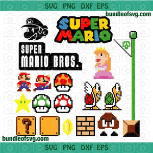 8 bit color Super Mario SVG Luigi Yoshi Peach Princess Super Mario Birthday dxf svg eps png files cricut