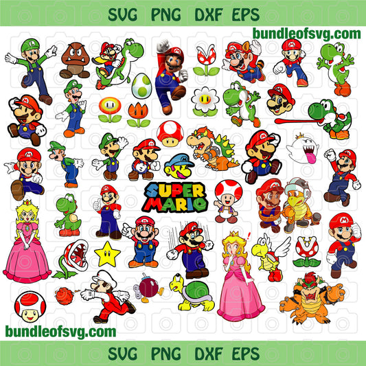 Super mario SVG Luigi Yoshi svg Princess Peach svg Party Super Mario Birthday shirt Invitation dxf svg eps png files cricut - BundleofSVG