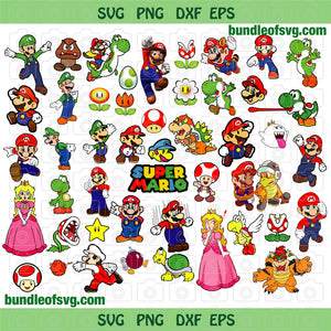 Super mario SVG Luigi Yoshi svg Princess Peach svg Party Super Mario Birthday shirt Invitation dxf svg eps png files cricut