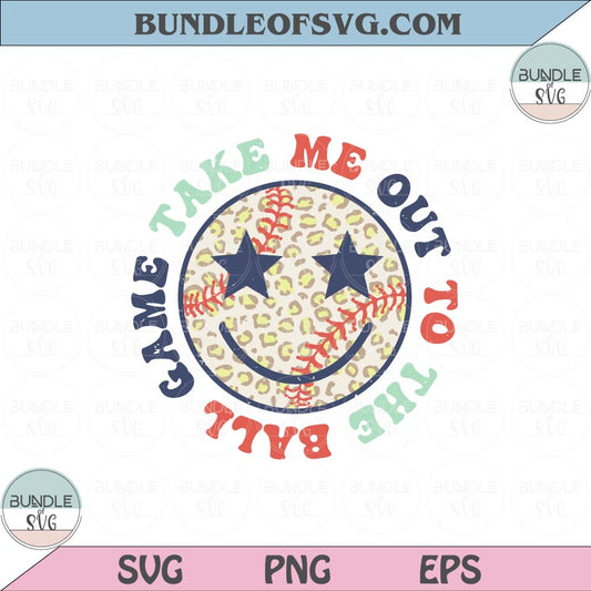 Take me out to the ball game Svg Retro Softball Smiley Face Svg Png Dxf Eps files Cameo Cricut - BundleofSVG