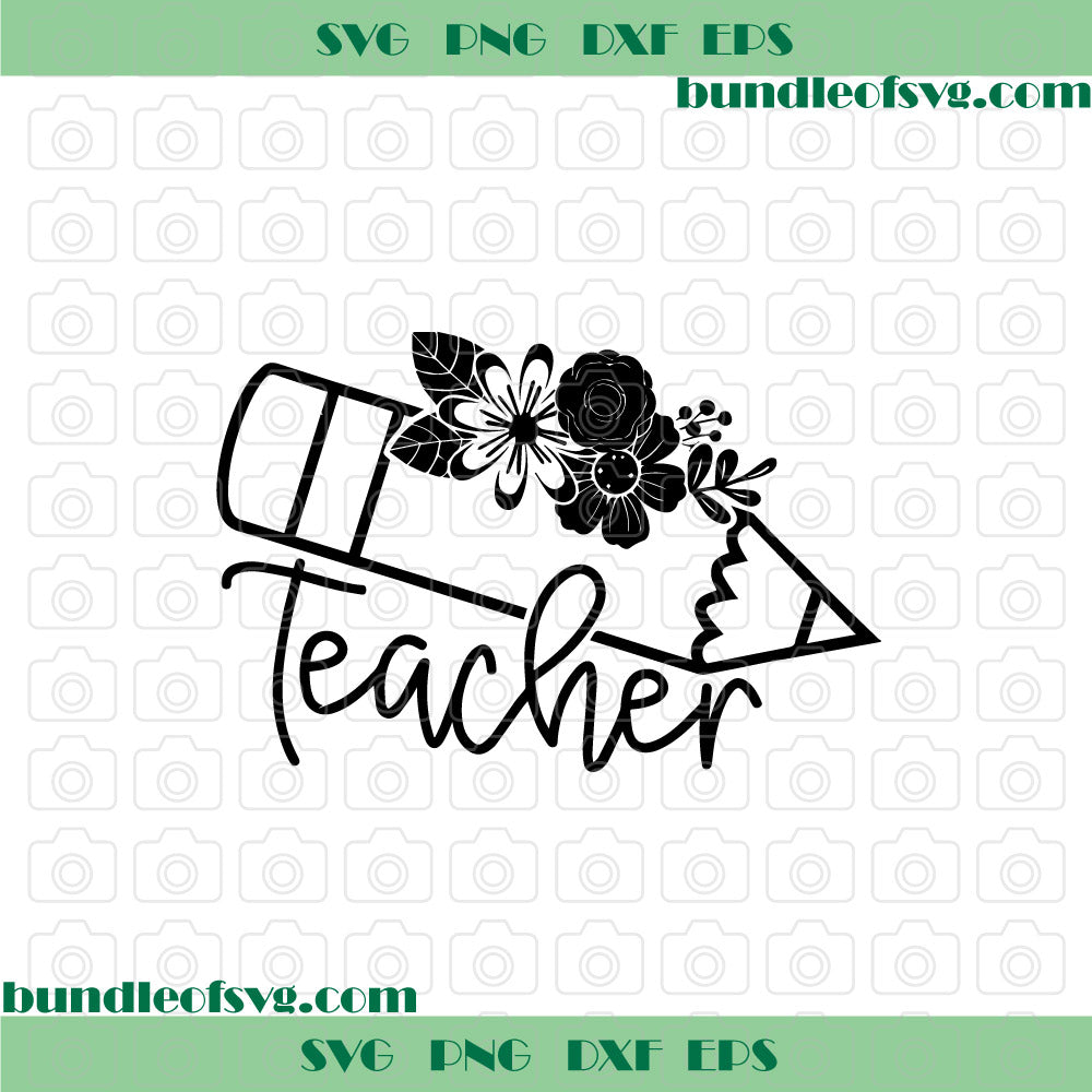 Flower pencil Monogram Svg, Monogram Teacher Svg, Teacher