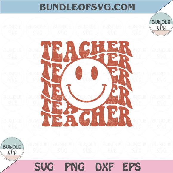 Teacher Svg Wavy Letters Retro Smiley Happy Face Teaching Svg Png Dxf Eps files Cameo Cricut