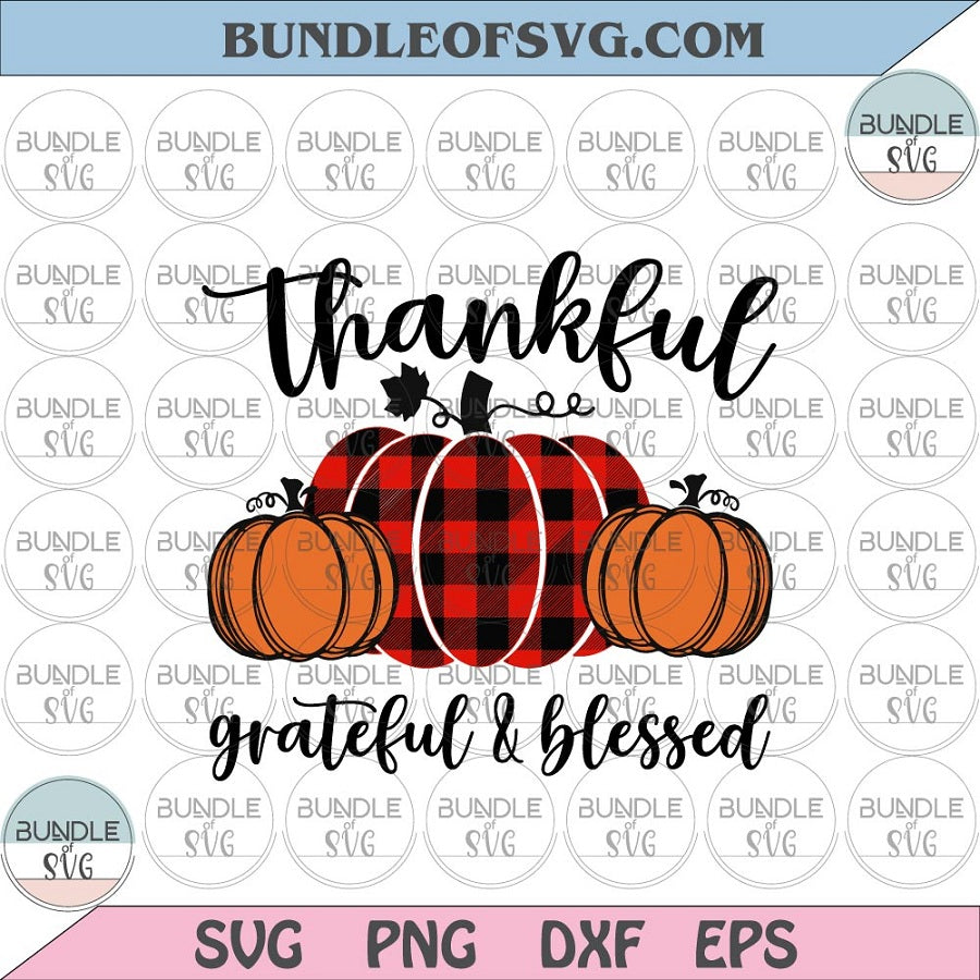 Thankful Grateful and Blessed svg Fall svg Plaid Pumpkin svg Thanksgiving svg png dxf png file - BundleofSVG