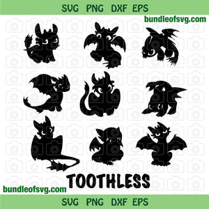 Bundle Toothless svg Toothless Dragon svg Night Fury Silhouette birthday party svg eps png dxf cut files cameo cricut