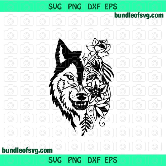 Wolf mandala svg Zentangle Wolves Flower svg Wolf Floral animals Boho birthday svg eps png dxf cutting files cameo cricut - BundleofSVG